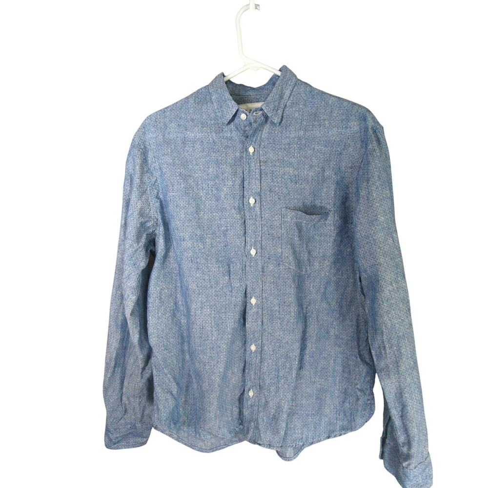 Frank & Eileen Linen Shirt Mens S Blue Luke Button Up Italian Fabric